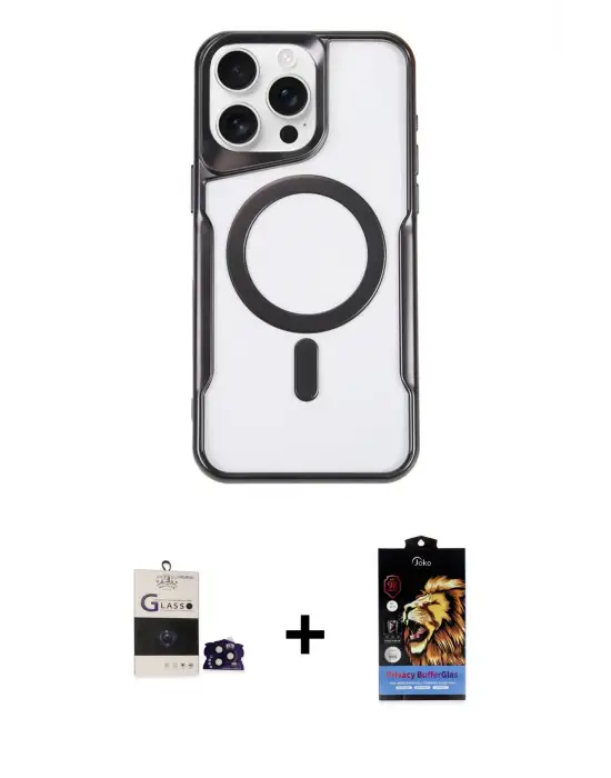 ieg™ iPhone 14 Pro Max Kılıf Yadigar Klasik Özel Seri - Siyah Buffer Hayalet Cam Ekran Koruyucu + Bilvis Titan Kamera Lens - SH