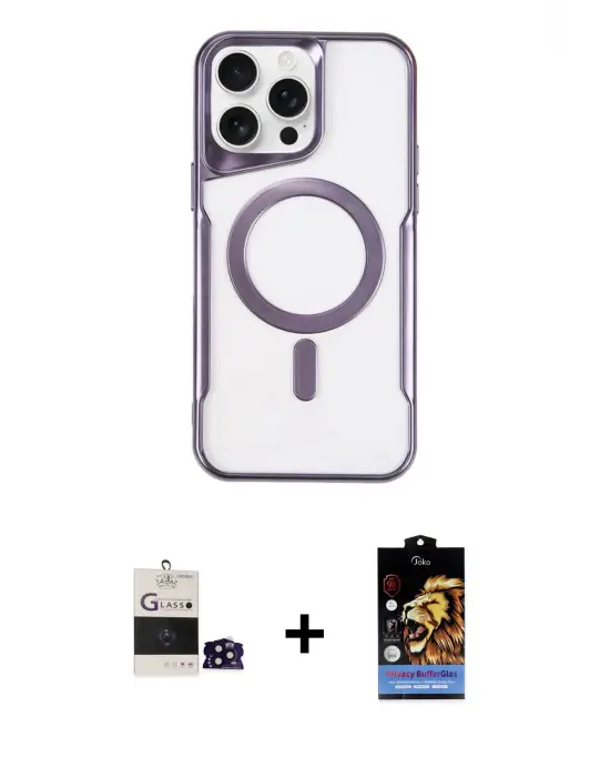 ieg™ iPhone 14 Pro Max Kılıf Yadigar Klasik Özel Seri - Siyah Buffer Hayalet Cam Ekran Koruyucu + Bilvis Titan Kamera Lens - SH