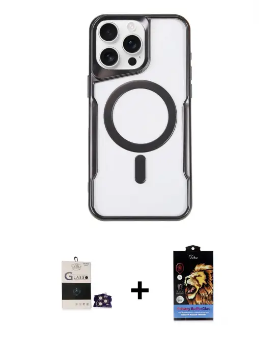 ieg™ iPhone 14 Pro Max Kılıf Yadigar Klasik Özel Seri - Siyah Buffer Hayalet Cam Ekran Koruyucu + Bilvis Titan Kamera Lens - GD