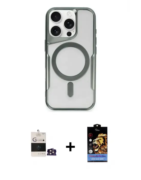 ieg™ iPhone 14 Pro Max Kılıf Yadigar Klasik Özel Seri - Siyah Buffer Hayalet Cam Ekran Koruyucu + Bilvis Titan Kamera Lens - GD