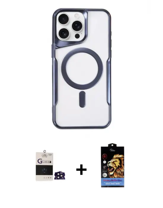 ieg™ iPhone 14 Pro Max Kılıf Yadigar Klasik Özel Seri - Siyah Buffer Hayalet Cam Ekran Koruyucu + Bilvis Titan Kamera Lens - DNMR