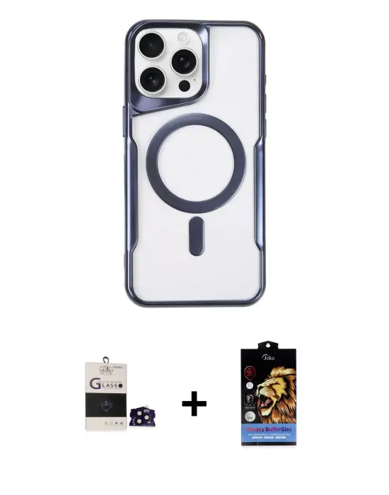 ieg™ iPhone 14 Pro Max Kılıf Yadigar Klasik Özel Seri - Siyah Buffer Hayalet Cam Ekran Koruyucu + Bilvis Titan Kamera Lens - SH