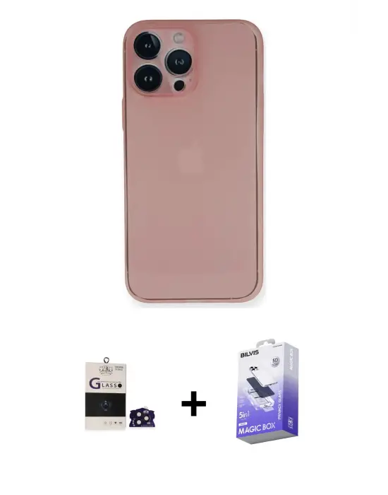 ieg™ iPhone 14 Pro Max Kılıf Yadigar Yansıma Serisi - Siyah Bilvis 5in1 5D Magic Hayalet Cam Ekran Koruyucu + Bilvis Titan Kamera Lens - DNMR