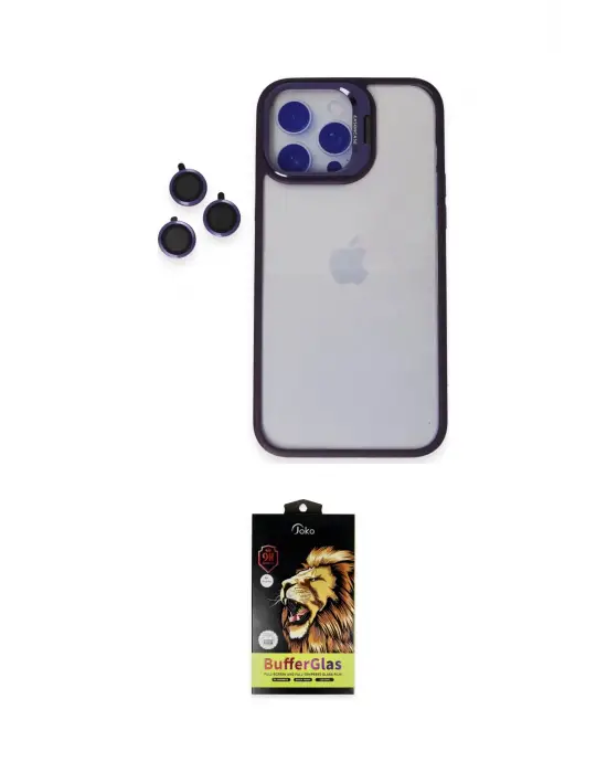 ieg™ iPhone 14 Pro Max Kılıf Yankı Asil Serisi - Siyah Buffer Cam Ekran Koruyucu
