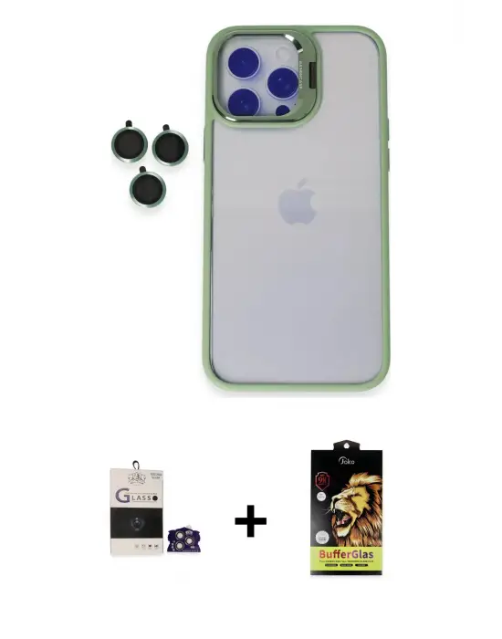 ieg™ iPhone 14 Pro Max Kılıf Yankı Asil Serisi - Siyah Buffer Cam Ekran Koruyucu + Bilvis Titan Kamera Lens - GS