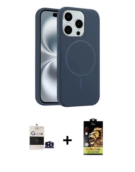 ieg™ iPhone 14 Pro Max Kılıf Yankı Form Serisi - Siyah Buffer Cam Ekran Koruyucu + Bilvis Titan Kamera Lens - SH