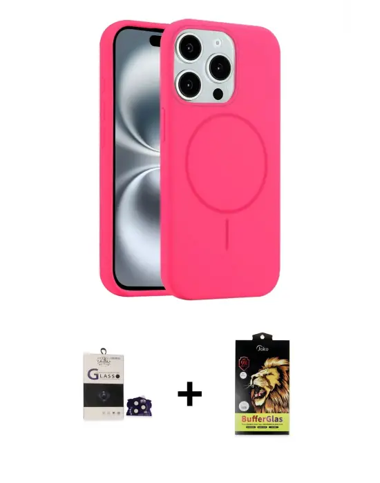 ieg™ iPhone 14 Pro Max Kılıf Yankı Form Serisi - Siyah Buffer Cam Ekran Koruyucu + Bilvis Titan Kamera Lens - SH
