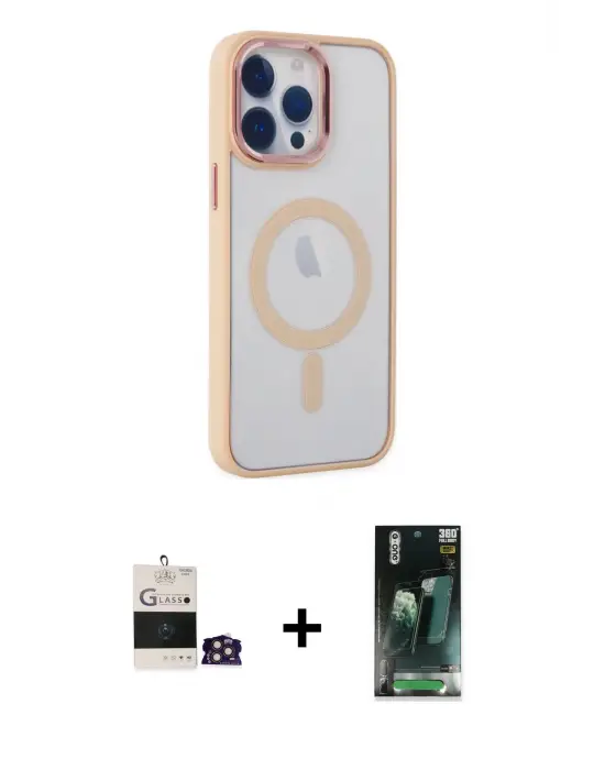ieg™ iPhone 14 Pro Max Kılıf Yankı Işık Özel Seri - Siyah 360 Mat Full Body Arka Koruyucu + Bilvis Titan Kamera Lens - GD