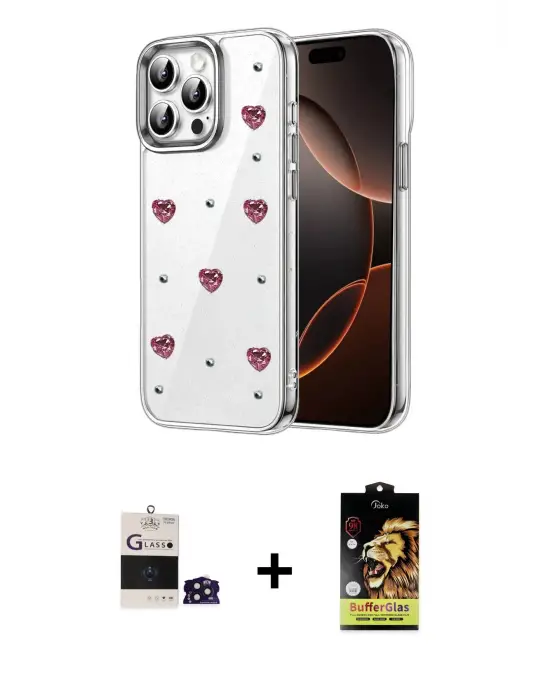 ieg™ iPhone 14 Pro Max Kılıf Yörünge Form - Siyah Buffer Cam Ekran Koruyucu + Bilvis Titan Kamera Lens - DNMR