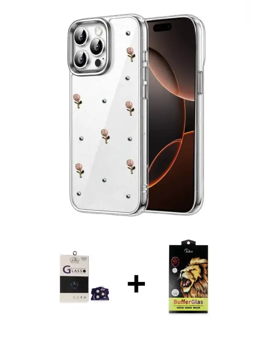 ieg™ iPhone 14 Pro Max Kılıf Yörünge Form - Siyah Buffer Cam Ekran Koruyucu + Bilvis Titan Kamera Lens - DNMR