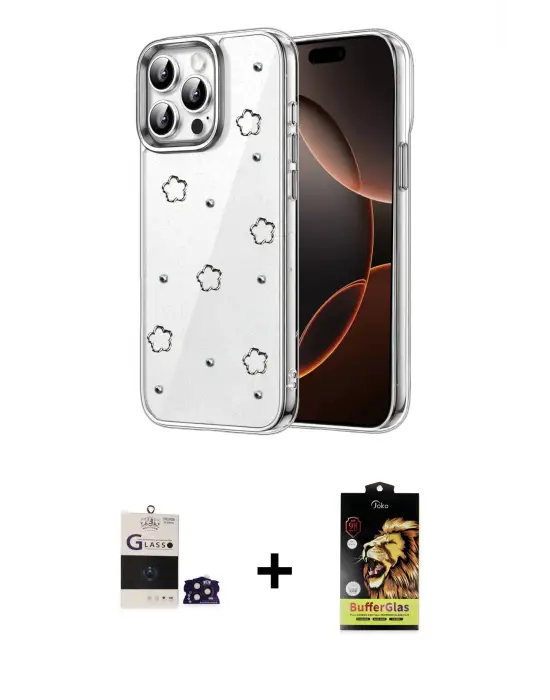 ieg™ iPhone 14 Pro Max Kılıf Yörünge Form - Siyah Buffer Cam Ekran Koruyucu + Bilvis Titan Kamera Lens - DNMR