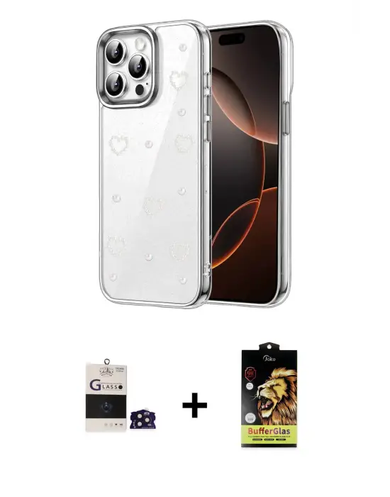ieg™ iPhone 14 Pro Max Kılıf Yörünge Form - Siyah Buffer Cam Ekran Koruyucu + Bilvis Titan Kamera Lens - DNMR