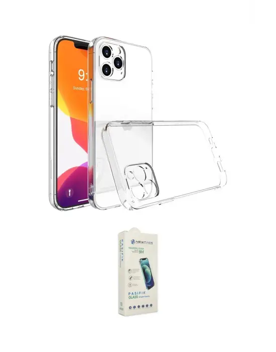 ieg™ iPhone 14 Pro Max Kılıf Zirve Doku - Şeffaf Pasifik Cam Ekran Koruyucu