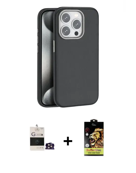 ieg™ iPhone 14 Pro Max Kılıf Zirve Modern Prime - Siyah Buffer Cam Ekran Koruyucu + Bilvis Titan Kamera Lens - GD