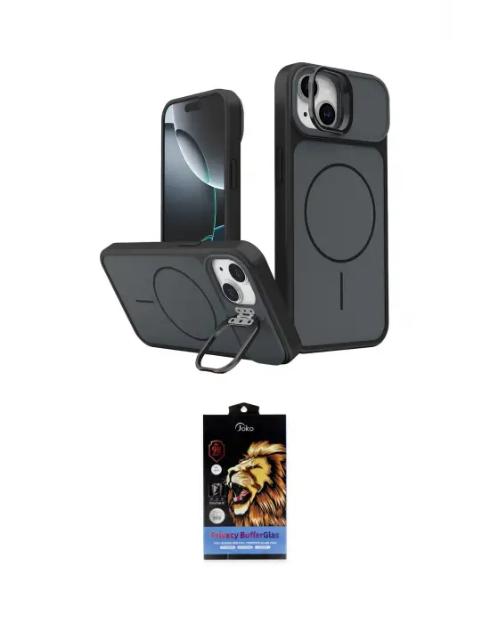 ieg™ iPhone 15 Kılıf İz Modern Prime - Siyah Buffer Hayalet Cam Ekran Koruyucu