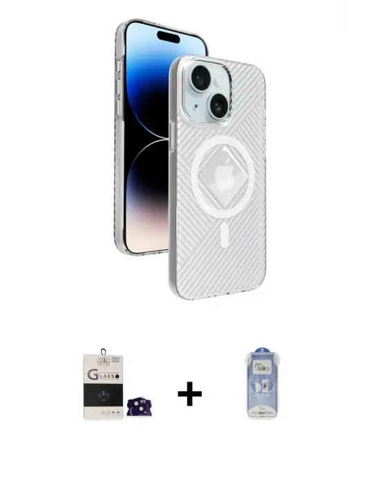 ieg™ iPhone 15 Kılıf Nova Modern Prime - Siyah Joko Magic 5D Cam + Bilvis Titan Kamera Lens - SH