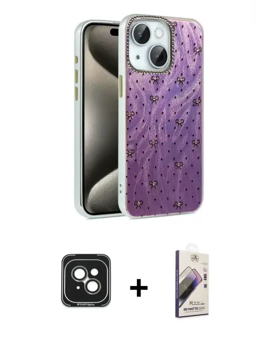 ieg™ iPhone 15 Kılıf Zirve Modern Prime - Siyah Bilvis 3D Mat Cam Ekran Koruyucu + PVD Metal Kamera Lens - YL