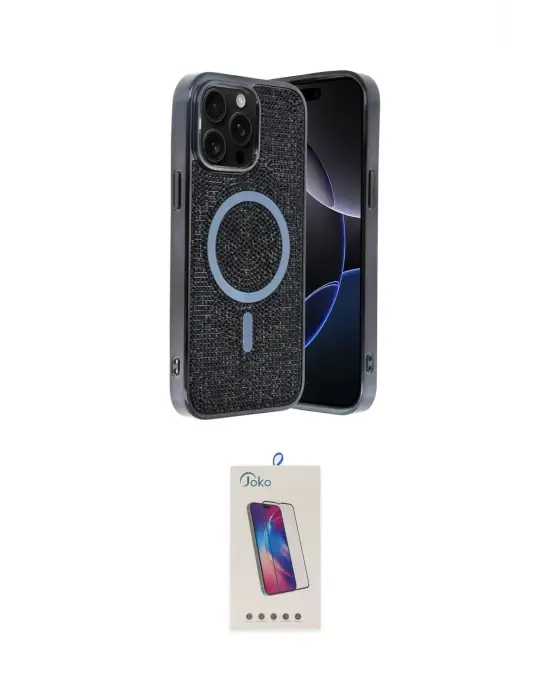 ieg™ iPhone 15 Pro Kılıf Eksen Çizgi - Siyah Joko 5D Cam
