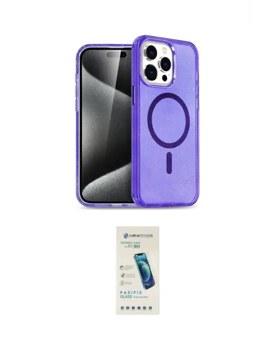 ieg™ iPhone 15 Pro Kılıf Eksen Doku Koleksiyonu - Şeffaf Pasifik Cam Ekran Koruyucu