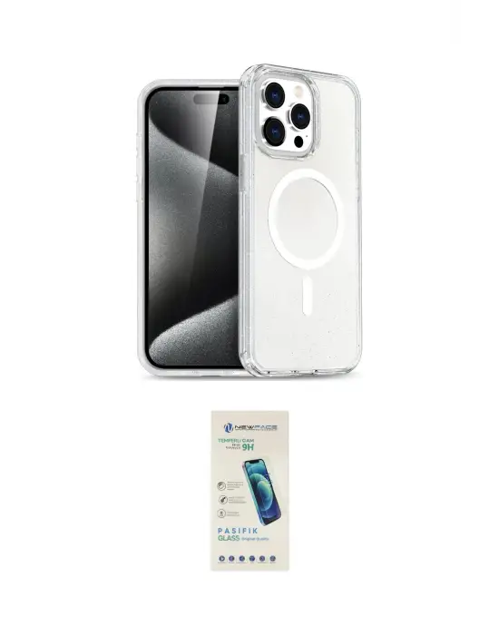 ieg™ iPhone 15 Pro Kılıf Eksen Doku Koleksiyonu - Şeffaf Pasifik Cam Ekran Koruyucu