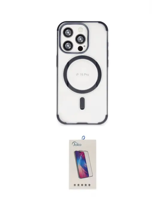 ieg™ iPhone 15 Pro Kılıf Eksen Klasik Koleksiyonu - Siyah Joko 5D Cam