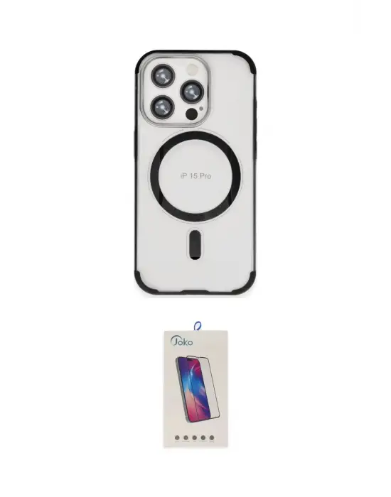 ieg™ iPhone 15 Pro Kılıf Eksen Klasik Koleksiyonu - Siyah Joko 5D Cam