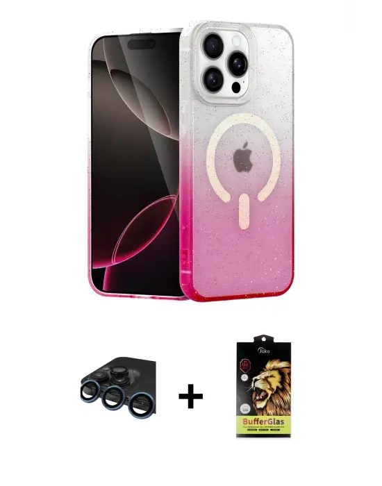 ieg™ iPhone 15 Pro Kılıf Eksen Minimal Özel Seri - Siyah Buffer Cam Ekran Koruyucu + Raze Metal Kamera Lens - LT