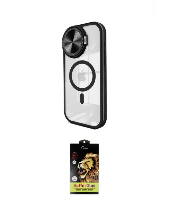 ieg™ iPhone 15 Pro Kılıf Kıvılcım Modern Koleksiyonu - Siyah Buffer Cam Ekran Koruyucu