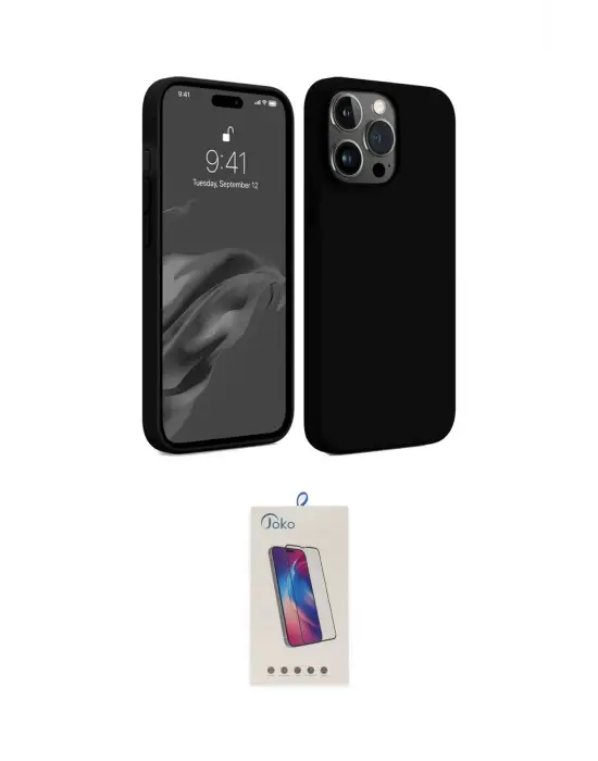 ieg™ iPhone 15 Pro Kılıf Kozmos Yansıma Özel Seri - Siyah Joko 5D Cam