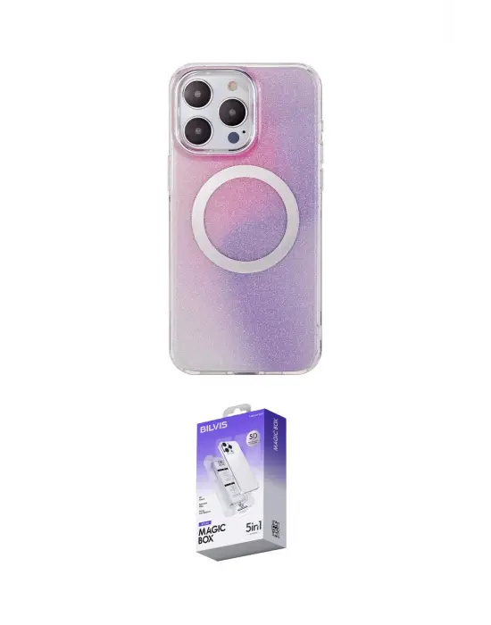 ieg™ iPhone 15 Pro Kılıf Pusula Form - Siyah Bilvis 5in1 3D Magic Cam Ekran Koruyucu