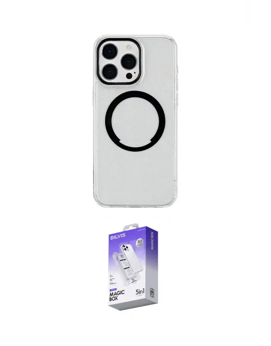 ieg™ iPhone 15 Pro Kılıf Pusula Form - Siyah Bilvis 5in1 3D Magic Cam Ekran Koruyucu