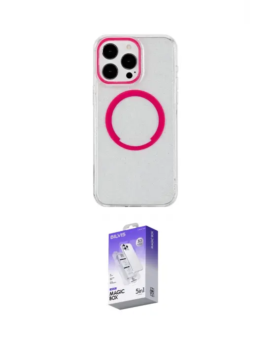 ieg™ iPhone 15 Pro Kılıf Pusula Form - Siyah Bilvis 5in1 3D Magic Cam Ekran Koruyucu