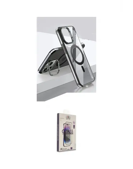 ieg™ iPhone 15 Pro Kılıf Vadi Çizgi Özel Seri - Siyah Bilvis 3D Cam Ekran Koruyucu