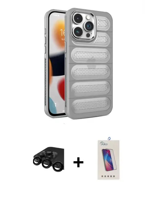 ieg™ iPhone 15 Pro Kılıf Yadigar Doku Özel Seri - Siyah Joko 5D Cam + Raze Metal Kamera Lens - SH