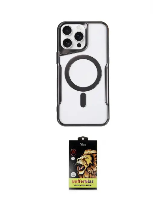 ieg™ iPhone 15 Pro Kılıf Yadigar Klasik Özel Seri - Siyah Buffer Cam Ekran Koruyucu