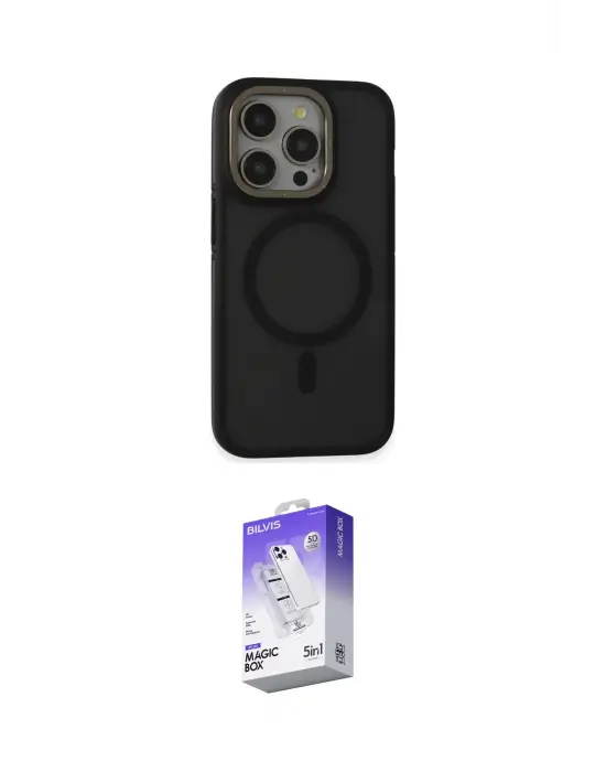 ieg™ iPhone 15 Pro Max Kılıf Ahenk Form Serisi - Siyah Bilvis 5in1 3D Magic Cam Ekran Koruyucu