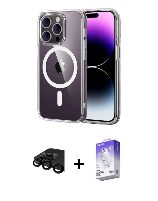 ieg™ iPhone 15 Pro Max Kılıf Ahenk Minimal Serisi - Siyah Bilvis 5in1 3D Magic Cam Ekran Koruyucu + Raze Metal Kamera Lens - SH