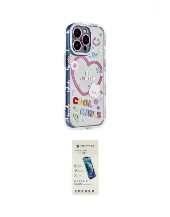 ieg™ iPhone 15 Pro Max Kılıf Ahenk Modern Serisi - Şeffaf Pasifik Cam Ekran Koruyucu