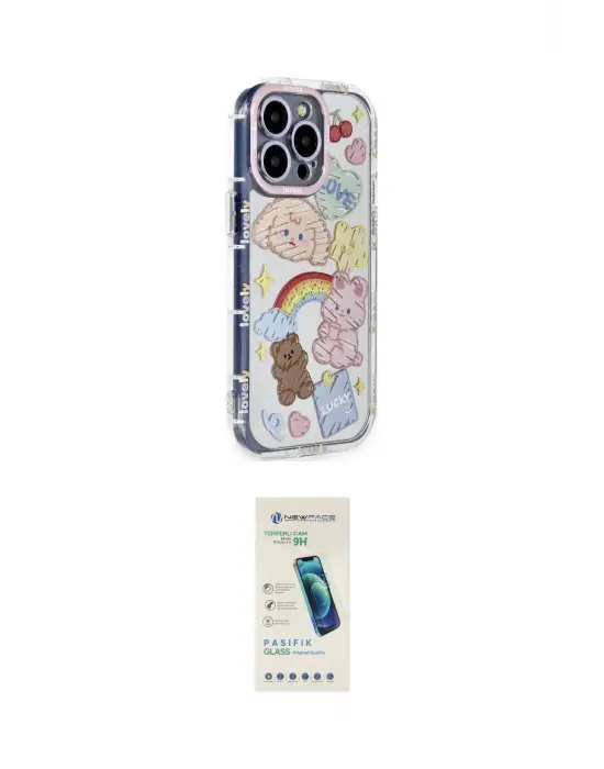 ieg™ iPhone 15 Pro Max Kılıf Ahenk Modern Serisi - Şeffaf Pasifik Cam Ekran Koruyucu