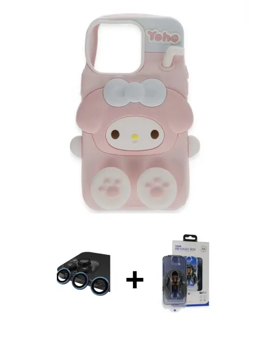 ieg™ iPhone 15 Pro Max Kılıf Akış Yansıma - Siyah Vanessa Magic Cam + Raze Metal Kamera Lens - LT