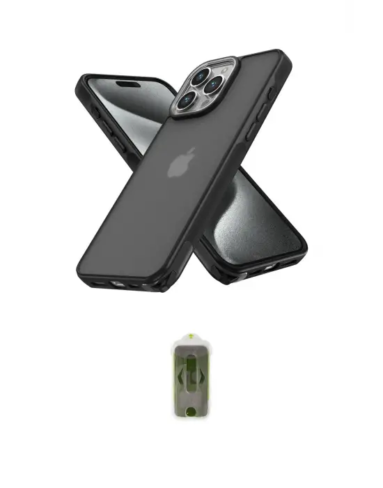 ieg™ iPhone 15 Pro Max Kılıf Atlas Form - Siyah Joko Magic 5D Hayalet Cam