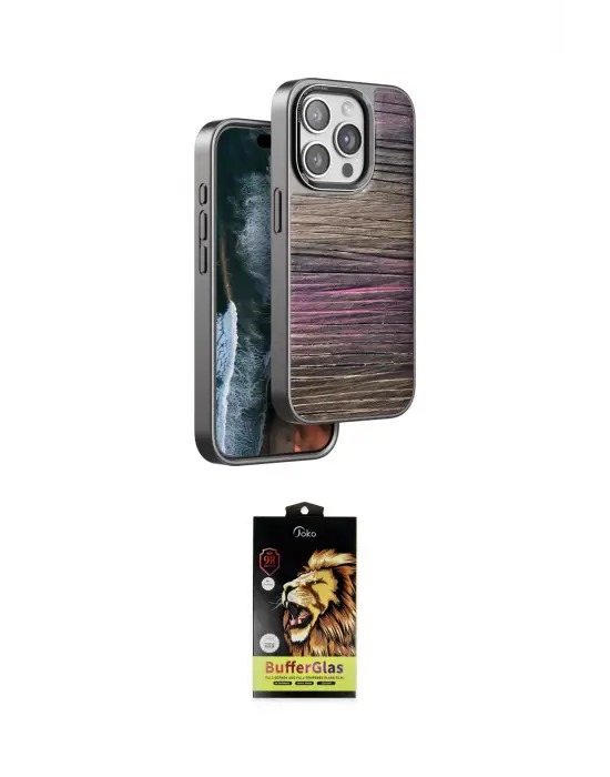 ieg™ iPhone 15 Pro Max Kılıf Atlas Minimal Özel Seri - Siyah Buffer Cam Ekran Koruyucu