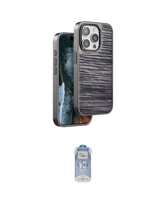 ieg™ iPhone 15 Pro Max Kılıf Atlas Minimal Özel Seri - Siyah Joko Magic 5D Cam