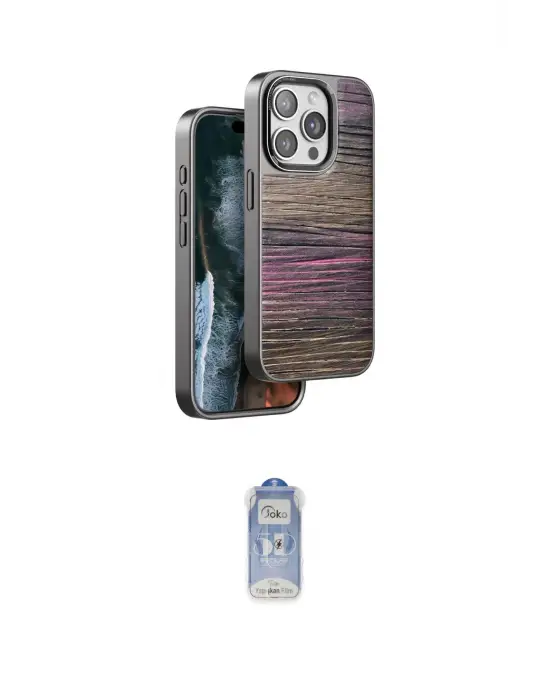 ieg™ iPhone 15 Pro Max Kılıf Atlas Minimal Özel Seri - Siyah Joko Magic 5D Cam