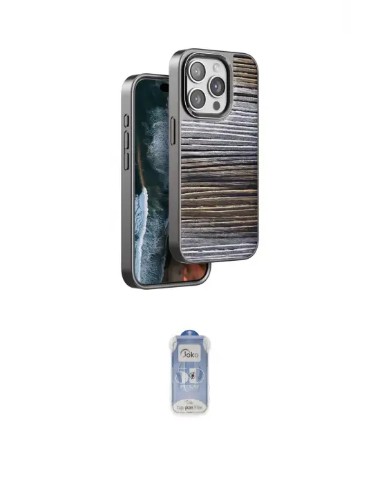 ieg™ iPhone 15 Pro Max Kılıf Atlas Minimal Özel Seri - Siyah Joko Magic 5D Cam