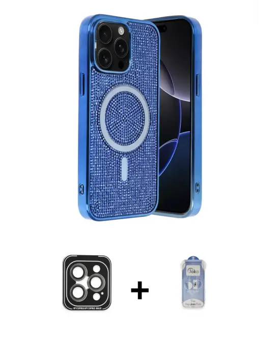 ieg™ iPhone 15 Pro Max Kılıf Eksen Çizgi - Siyah Joko Magic 5D Cam + PVD Metal Kamera Lens - GI
