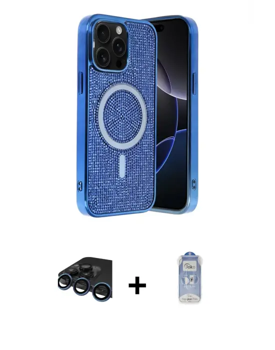 ieg™ iPhone 15 Pro Max Kılıf Eksen Çizgi - Siyah Joko Magic 5D Cam + Raze Metal Kamera Lens - LT