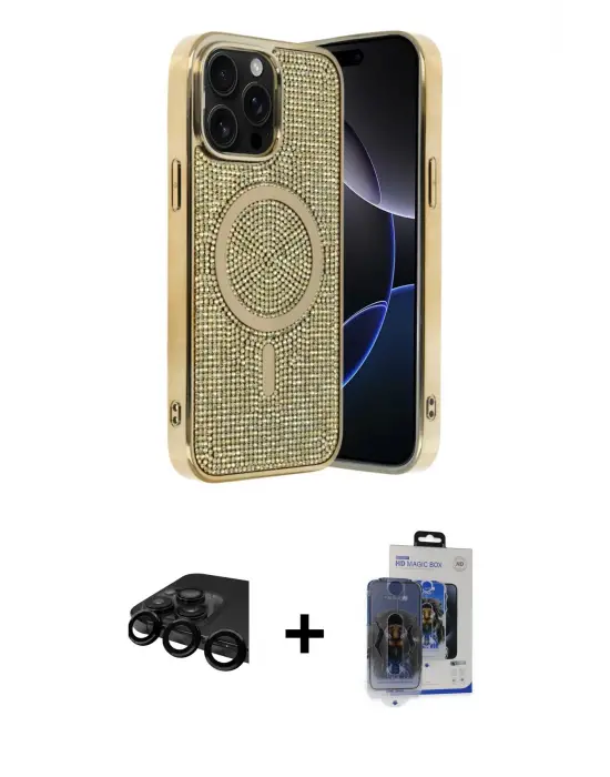 ieg™ iPhone 15 Pro Max Kılıf Eksen Çizgi - Siyah Vanessa Magic Cam + Raze Metal Kamera Lens - SH