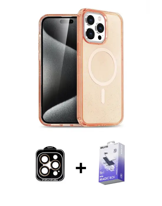 ieg™ iPhone 15 Pro Max Kılıf Eksen Doku Koleksiyonu - Siyah Bilvis 5in1 5D Magic Hayalet Cam Ekran Koruyucu + PVD Metal Kamera Lens - TU