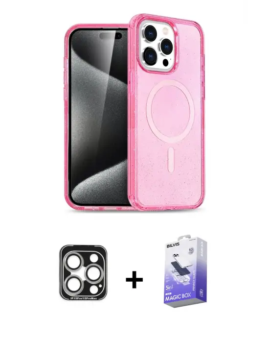 ieg™ iPhone 15 Pro Max Kılıf Eksen Doku Koleksiyonu - Siyah Bilvis 5in1 5D Magic Hayalet Cam Ekran Koruyucu + PVD Metal Kamera Lens - GS